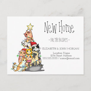 Carte Postale Faire-part Chats de l'Arbre de Pin Nouvelle Adresse