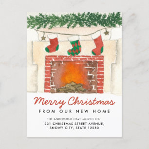 Carte Postale Faire-part Chaussettes de Noël Joyeux Noël Cheminée Fêtes Mob