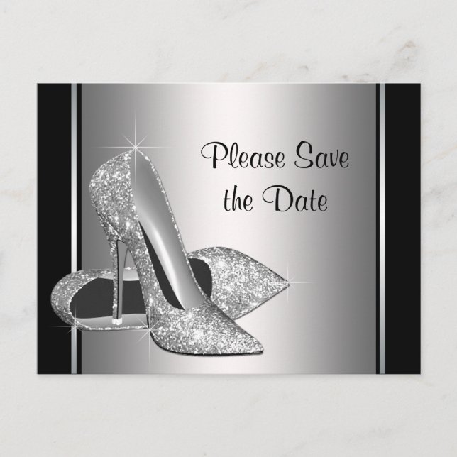 Carte Postale Faire-part Chaussure à talon haut argentée Save The Date (Devant)