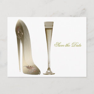 Carte Postale Faire-part Chaussure stylet et Champagne