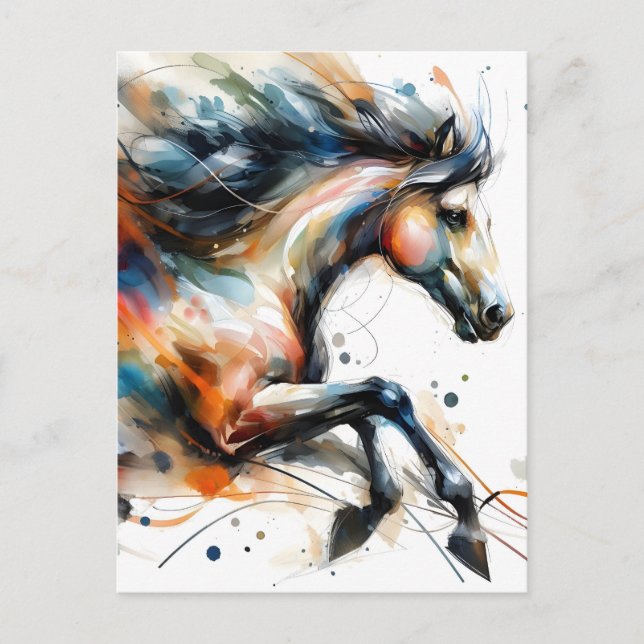 Carte Postale Faire-part Cheval courant à l'aquarelle abstraite (Devant)