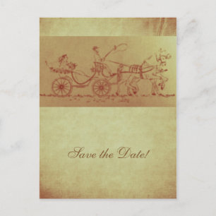 Carte Postale Faire-part Cheval rustique et voiture vintage look mariage