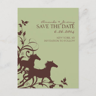 Carte Postale Faire-part Chevaux sauvages Brown et Sage Sauvez la date