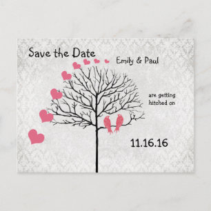 Carte Postale Faire-part Chèvrefeuille argent damassé Oiseaux Save the Date
