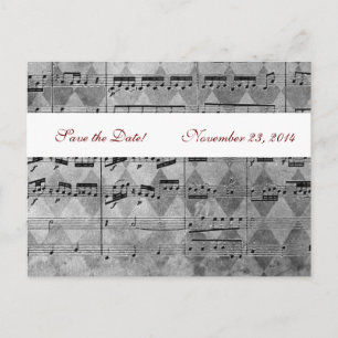 Carte Postale Faire-part Chevron de musique noire grise Sauvez la date