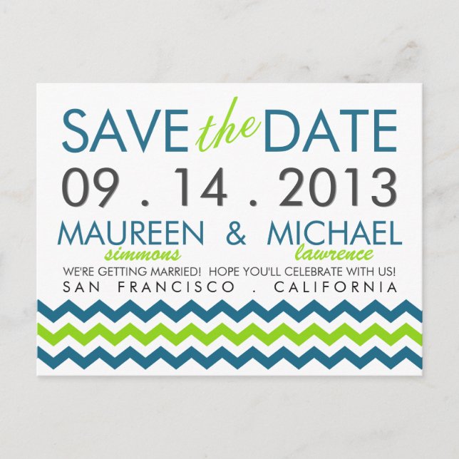 Carte Postale Faire-part Chevron moderne Zig-Zag Enregistrer la date (Devant)