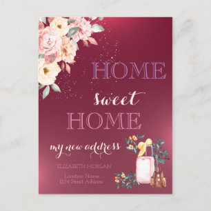 Carte Postale Faire-part Chez Nous, Douce Maison,Valise Fleurie Nouvelle Ad