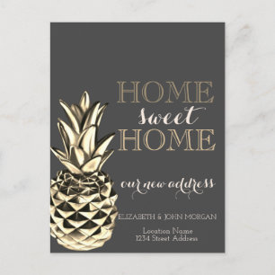 Carte Postale Faire-part Chez Soi Doux, Ananas Métallisé Doré