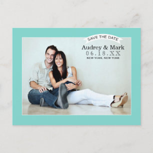 Carte Postale Faire-part Chic Aqua Blue Photo Mariage Enregistrer la date