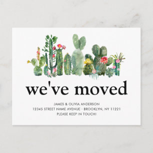 Carte Postale Faire-part Chic Aquarelle Cactus Nous avons déménagé Nouvelle