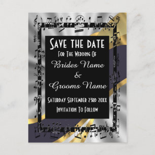 Carte Postale Faire-part Chic argent or et noir, date à retenir