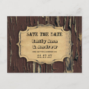 Carte Postale Faire-part Chic Campagne Bois Ancien Enregistrer la Date