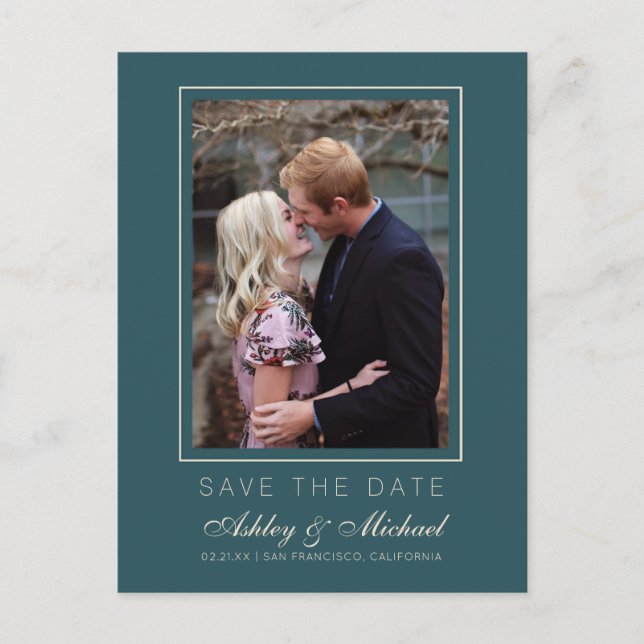 Carte Postale Faire-part Chic Emerald Ivory Wedding Save the Date Photo (Devant)