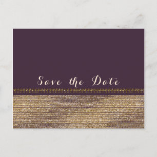 Carte Postale Faire-part Chic en or violet Étincelant Glam Enregistrer la d