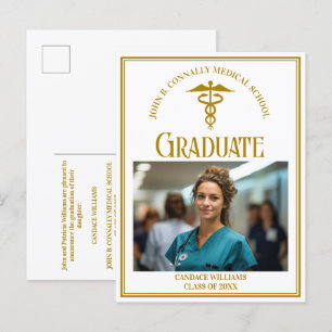 Carte Postale Faire-part Chic Gold Médicale School Graduation Photo