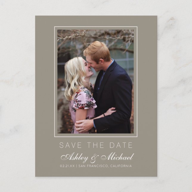 Carte Postale Faire-part Chic Gray Save the Date Photo de fiançailles (Devant)