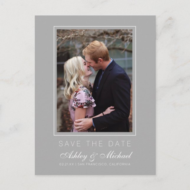 Carte Postale Faire-part Chic Gray Save the Date Photo de fiançailles (Devant)