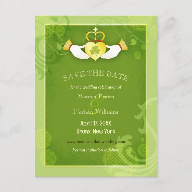 Carte Postale Faire-part Chic Green Irish Wedding Save the Date (Devant)