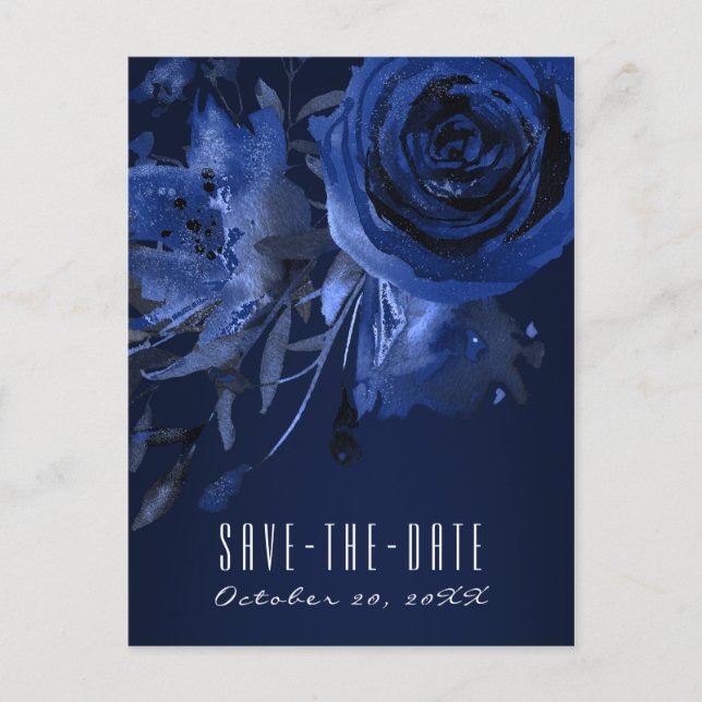 Carte Postale Faire-part Chic hivernal floral rose bleue grasse Enregistrez (Devant)