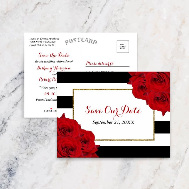 Carte Postale Faire-part Chic Moderne Luxe Mariage Collection - Roses rouge (Créateur téléchargé)