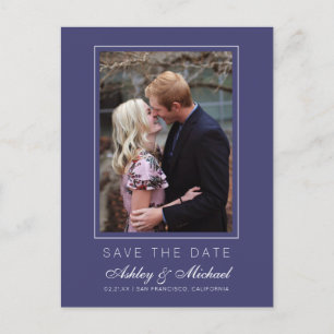 Carte Postale Faire-part Chic Navy Blue Enregistrer la date Fiançailles Pho