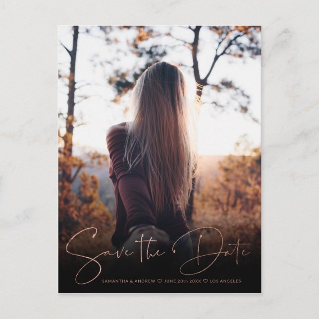 Carte Postale Faire-part Chic or rose enregistrer la date télécharger votre (Devant)