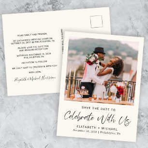 Carte Postale Faire-part Chic Photo Mariage Réception Crème Sauvegarder La