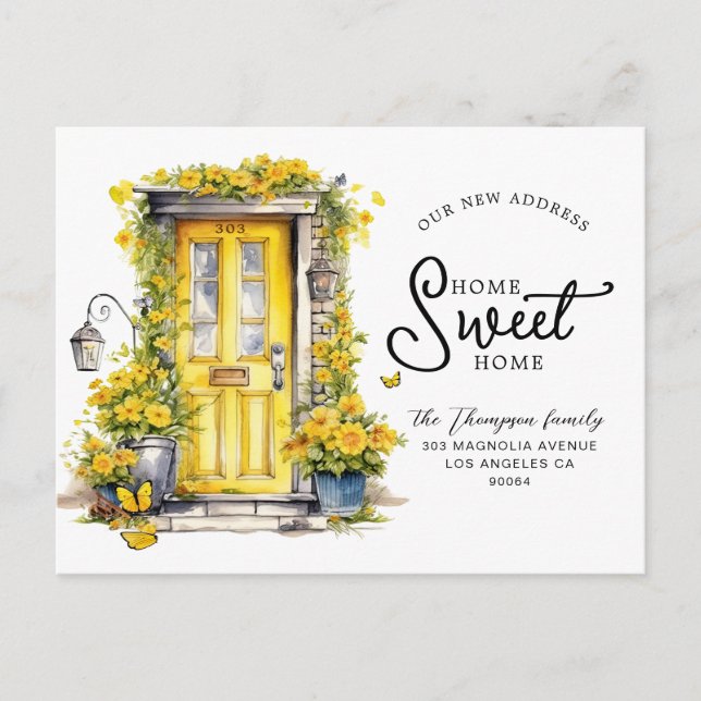 Carte Postale Faire-part Chic porte florale jaune Maison Douce Maison Démén (Devant)