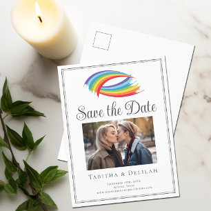 Carte Postale Faire-part Chic Rainbow LGBT Couple Photo Enregistrer la date