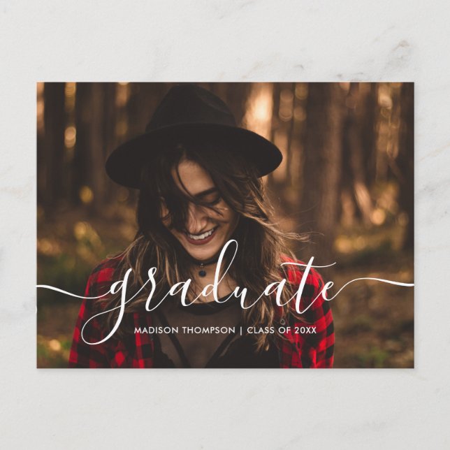 Carte Postale Faire-part Chic Script Calligraphie Graduation Photo (Devant)
