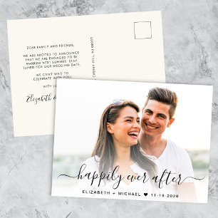 Carte Postale Faire-part Chic Script Photo Overlay Cream Fiançailles
