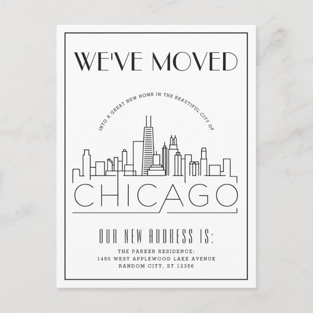 Carte Postale Faire-part Chicago Moderne Deco | Changement d'adresse (Devant)