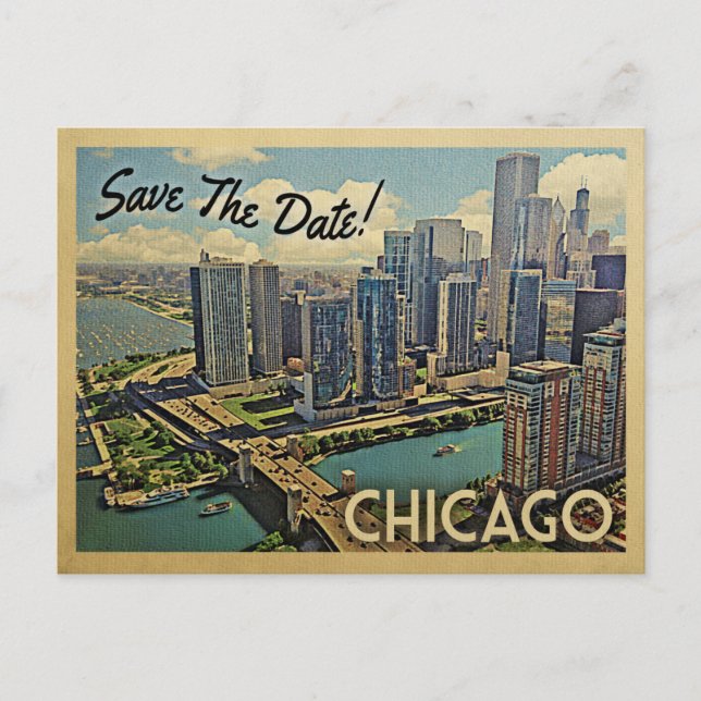 Carte Postale Faire-part Chicago Sauver La Date Illinois (Devant)
