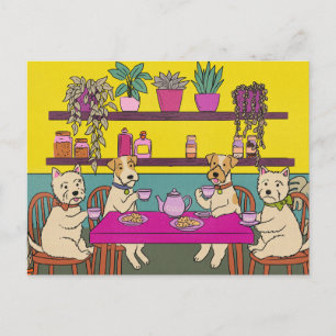 Carte Postale Faire-part Chiens prenant le thé de l'après-midi