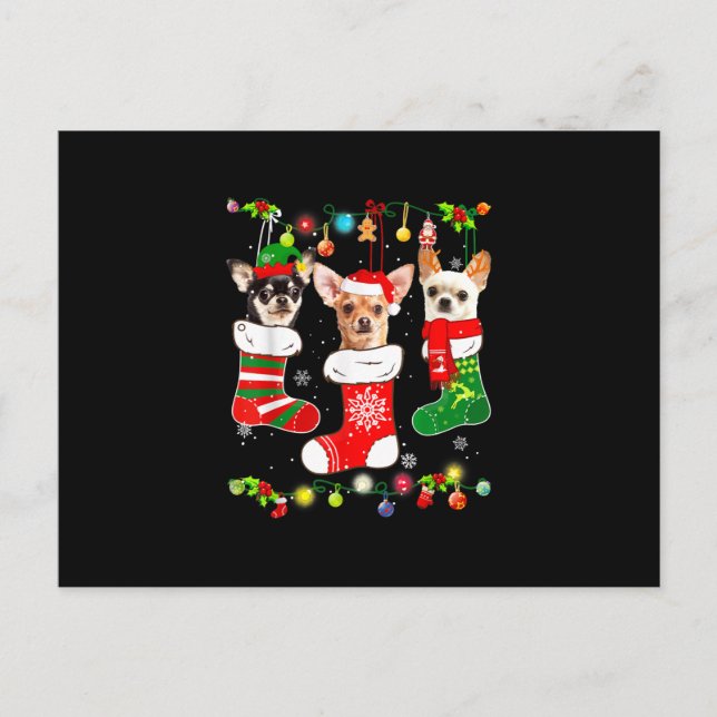 Carte Postale Faire-part chihuahua lumières de Noël cadeau drôle de Noël lo (Devant)