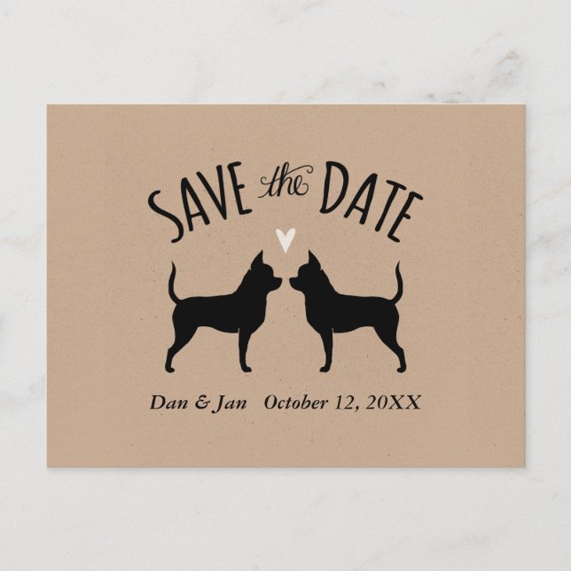 Carte Postale Faire-part Chihuahua Silhouettes Mariage Enregistrer la date (Devant)