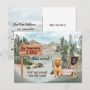 Carte Postale Faire-part Chiots Goldendoodle en déplacement Nouveau lieu