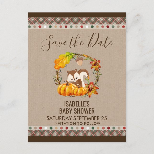 Carte Postale Faire-part Chipmunk et Citrouille Automne Rustique STD (Devant)