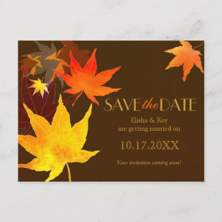 Carte Postale Faire-part Chocolat Marron Feuille d'Érable Mariage Save the