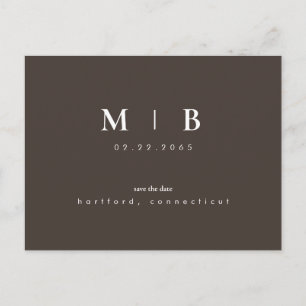 Carte Postale Faire-part Chocolat moderne Brown Monogramme Mariage Date de