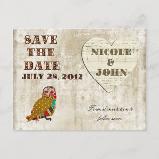 Carte Postale Faire-part Chouette rose Enregistrer la date Blanc Floral Vin