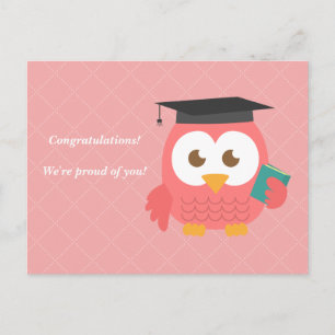 Carte Postale Faire-part Chouette rose mignonne pour la graduation