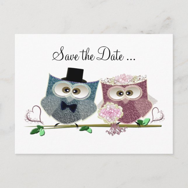 Carte Postale Faire-part Chouettes Mariages mignonnes (Devant)