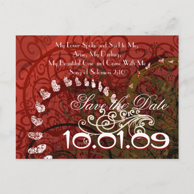 Carte Postale Faire-part Chrétien - Date de sauvegarde Bourgogne Cœurs - (Devant)