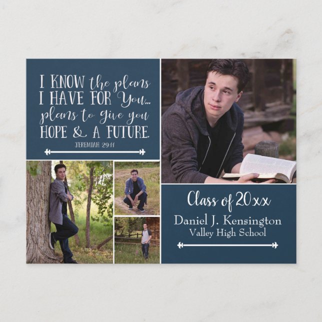 Carte Postale Faire-part Christian Bible Verse Photo Graduation Collage (Devant)