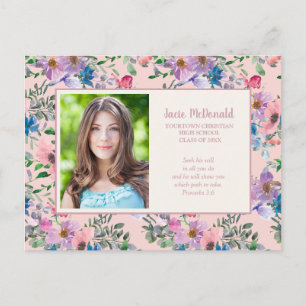 Carte Postale Faire-part Christian Pink Purple Floral Photo