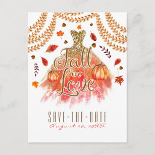 Carte Postale Faire-part Chute en amour Robe d'automne Feuilles d'automne S