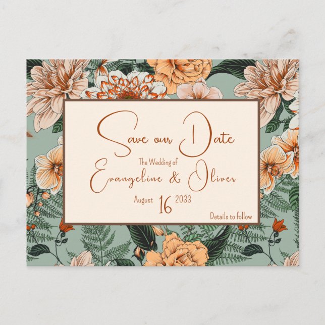 Carte Postale Faire-part Chute Floral Terracotta Sage Blush Mariage (Devant)