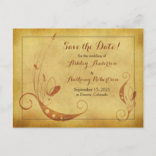 Carte Postale Faire-part Chute vintage Mariage floral Enregistrer la date C