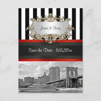 Carte Postale Faire-part Ciel de New York Pont de Brooklyn, Bateau Save the